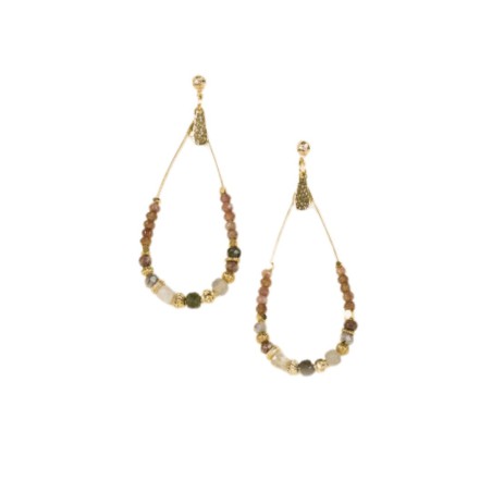 Boucles d’oreilles Bria Gris & Taupe – Bijou pendantes élégantes | By Garance