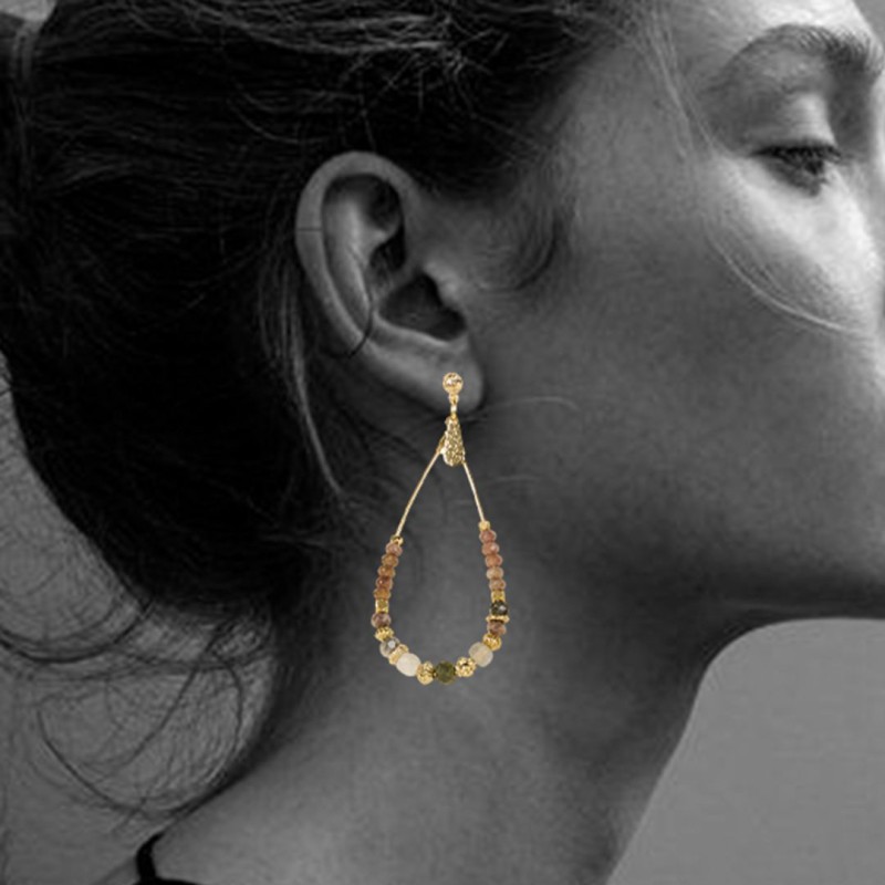 Boucles d’oreilles Bria Gris & Taupe – Bijou pendantes élégantes | By Garance