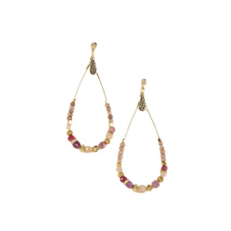 Boucles d’oreilles Bria Rose – Bijou pendantes doré & détails roses | By Garance