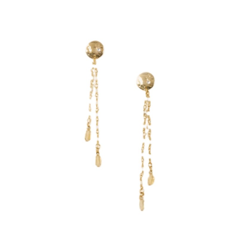 Boucles d’oreilles Cruz Blanche – Pierre de lune & citrine, doré | By Garance