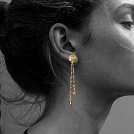 Boucles d’oreilles Cruz Bordeaux – Grenat & laiton doré | By Garance