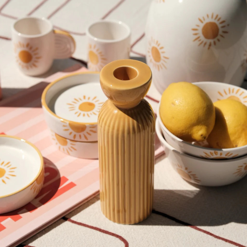 Bougeoir en céramique Lus - grand modele – rose Poudré, Vert, pêche, jaune & Miel | Décoration artisanale Oustao