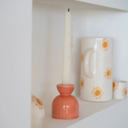 Bougeoir en céramique Lus – rose Poudré, Vert, pêche, jaune & Miel | Décoration artisanale Oustao