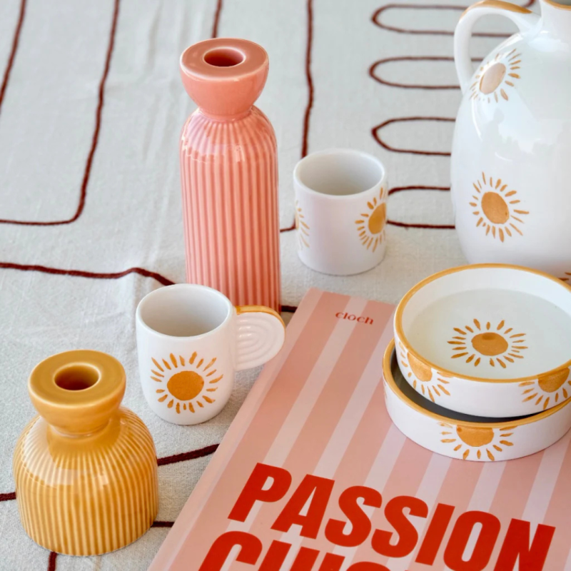 Bougeoir en céramique Lus - grand modele – rose Poudré, Vert, pêche, jaune & Miel | Décoration artisanale Oustao