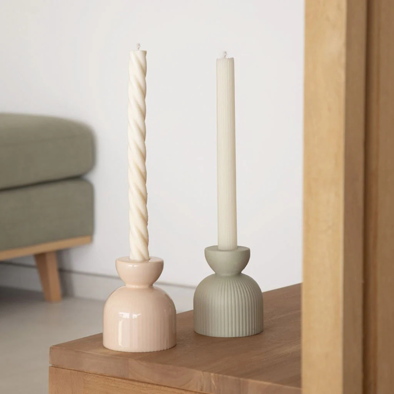 Bougeoir en céramique Lus – rose Poudré, Vert, pêche, jaune & Miel | Décoration artisanale Oustao