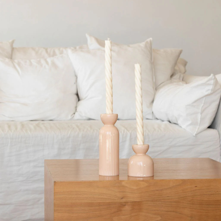 Bougeoir en céramique Lus – rose Poudré, Vert, pêche, jaune & Miel | Décoration artisanale Oustao