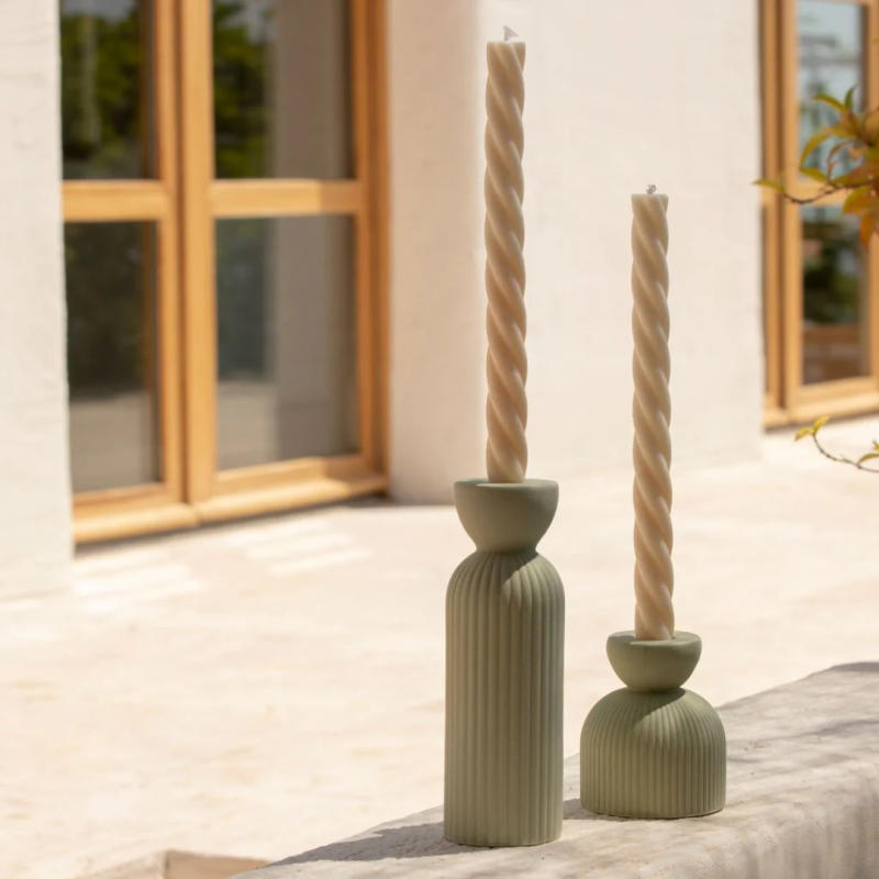 Bougeoir en céramique Lus – rose Poudré, Vert, pêche, jaune & Miel | Décoration artisanale Oustao