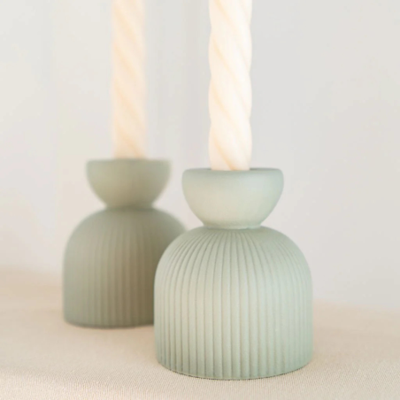 Bougeoir en céramique Lus – rose Poudré, Vert, pêche, jaune & Miel | Décoration artisanale Oustao