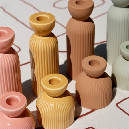 Bougeoir en céramique Lus - grand modele – rose Poudré, Vert, pêche, jaune & Miel | Décoration artisanale Oustao