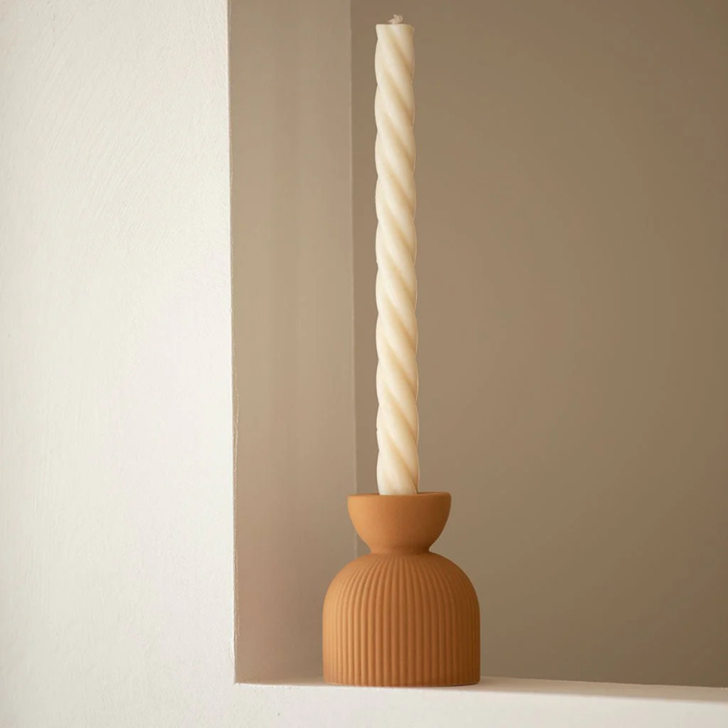 Bougeoir en céramique Lus – rose Poudré, Vert, pêche, jaune & Miel | Décoration artisanale Oustao