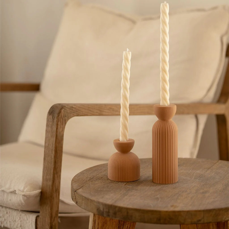 Bougeoir en céramique Lus – rose Poudré, Vert, pêche, jaune & Miel | Décoration artisanale Oustao