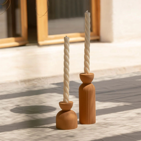 Bougeoir en céramique Lus – rose Poudré, Vert, pêche, jaune & Miel | Décoration artisanale Oustao