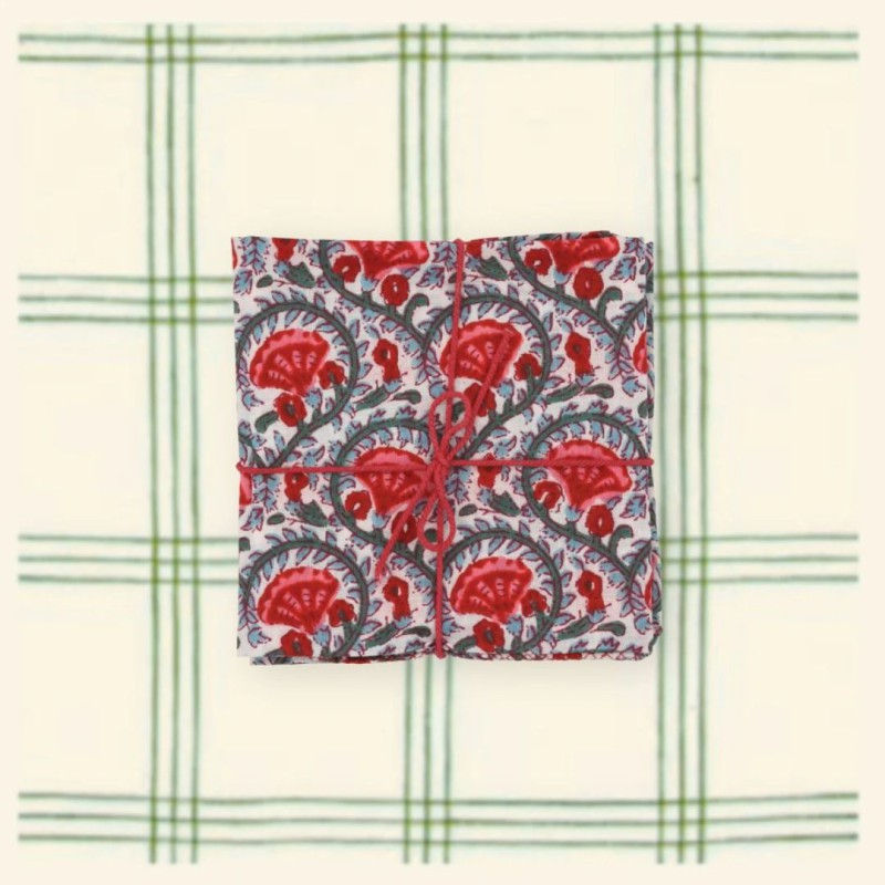 Serviettes en tissu Suzette à Table – Lot de 4 – Coton surcyclé et coloré