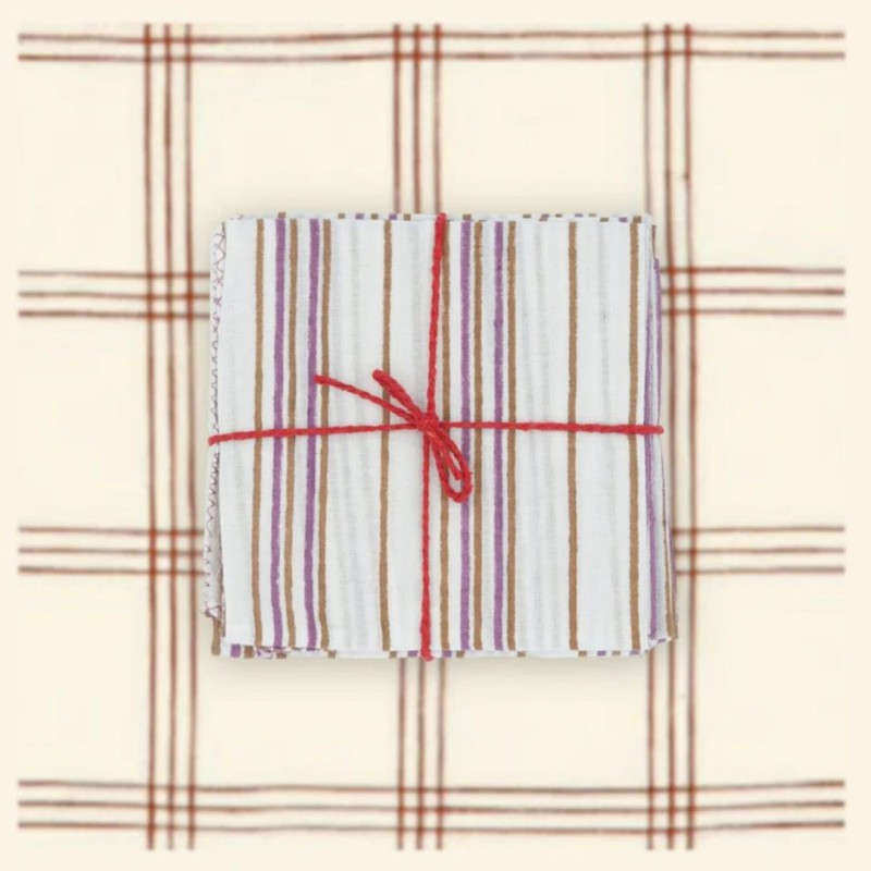 Serviettes en tissu Suzette à Table – Lot de 4 – Coton surcyclé et coloré