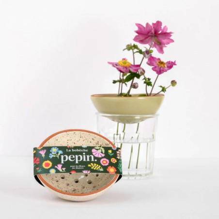 Bobèche Fleurs blanc grainé, arrangeur de bouquet en céramique - Lucie in the R