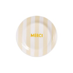 Assiette porcelaine 19 cm “Merci” rayée - Emoi Emoi | Lucie in the R