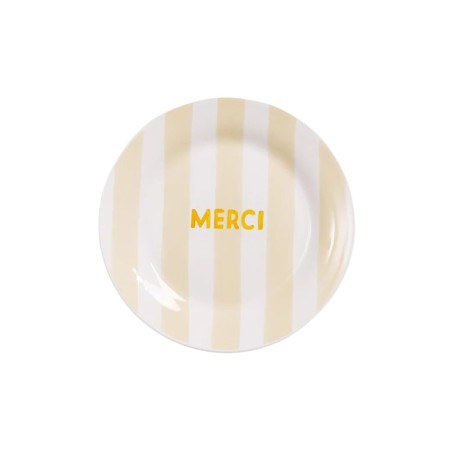 Assiette porcelaine 19 cm “Merci” rayée - Emoi Emoi | Lucie in the R