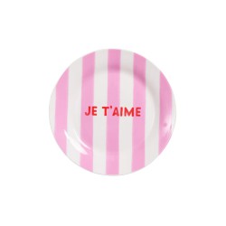 Assiette porcelaine 19 cm “Je t'aime” rayée - Emoi Emoi | Lucie in the R