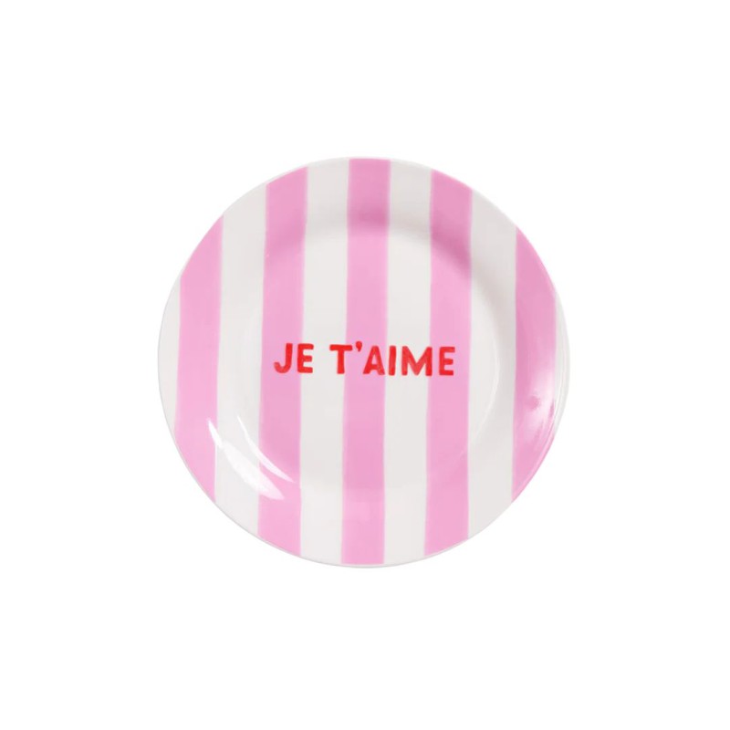 Assiette porcelaine 19 cm “Je t'aime” rayée - Emoi Emoi | Lucie in the R