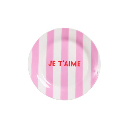 Assiette porcelaine 19 cm “Je t'aime” rayée - Emoi Emoi | Lucie in the R
