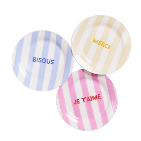 Assiette porcelaine 19 cm “Je t'aime” rayée - Emoi Emoi | Lucie in the R