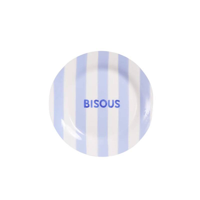 Assiette porcelaine 19 cm “Bisous” rayée - Emoi Emoi | Lucie in the R