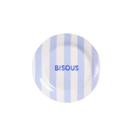 Assiette porcelaine 19 cm “Bisous” rayée - Emoi Emoi | Lucie in the R