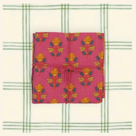 Serviettes en tissu Suzette à Table – Lot de 4 – Coton surcyclé et coloré