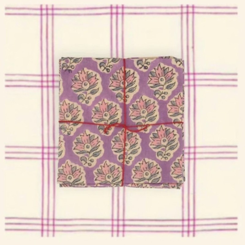 Serviettes en tissu Suzette à Table – Lot de 4 – Coton surcyclé et coloré