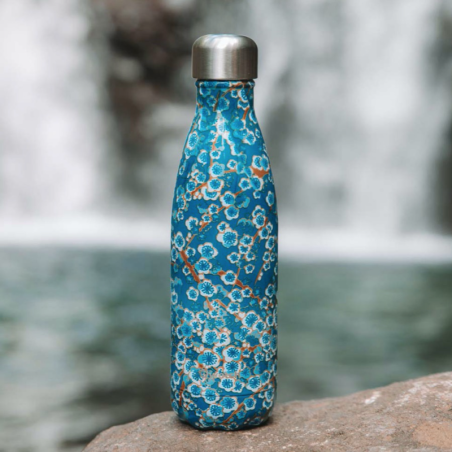 Gourde Isotherme Blue Flowers Qwetch - 12h Chaud, 24h Froid